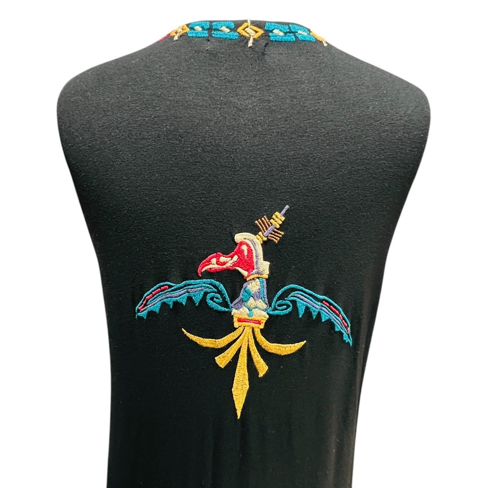 CAITE Anthropologie Boho Maxi Dress Vest Sz L Tribal Embroidered Button Front